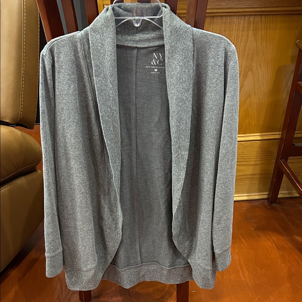 New York & Company Gray Open-Front Shawl Collar Cardigan
